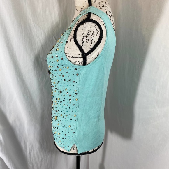 Due Per Due Woman's Scoop Neck Sleeveless Beaded Stretch Tank Sz L - Picture 5 of 6